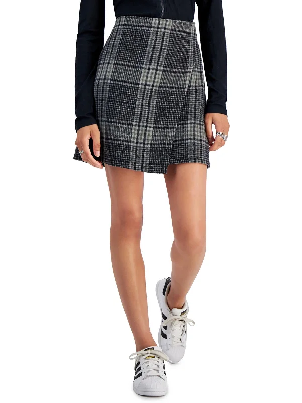 Juniors Womens Mini Faux Wrap Wrap Skirt