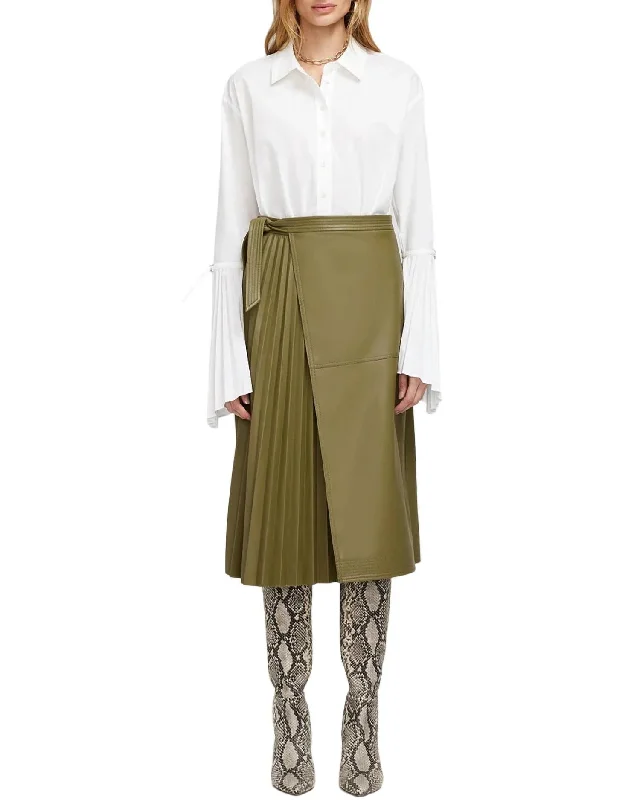 Mar Pleated Midi Skirt In Olive Green