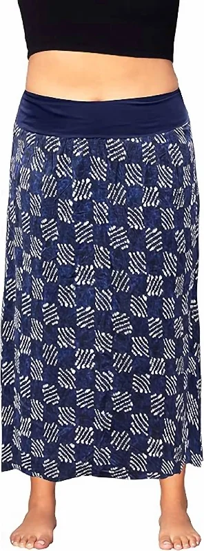 Printed Maxi Skirt - Plus In Blue Tribal