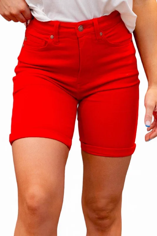 Tummy Control Bermuda Shorts In Red