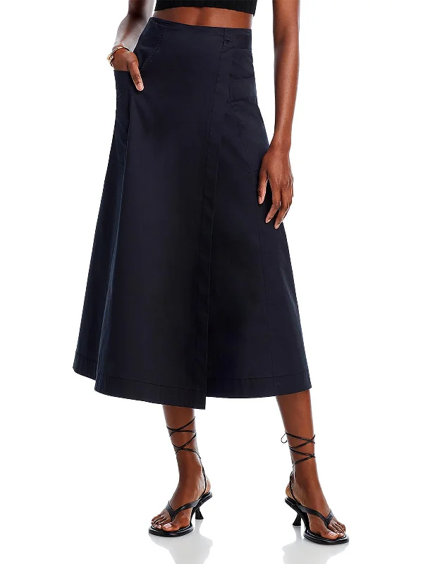 Womens Midi Poplin Wrap Skirt