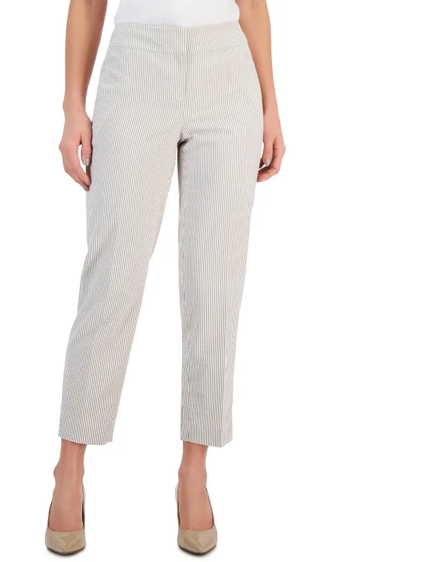 Petites Womens Seersucker Mid Rise Cropped Pants