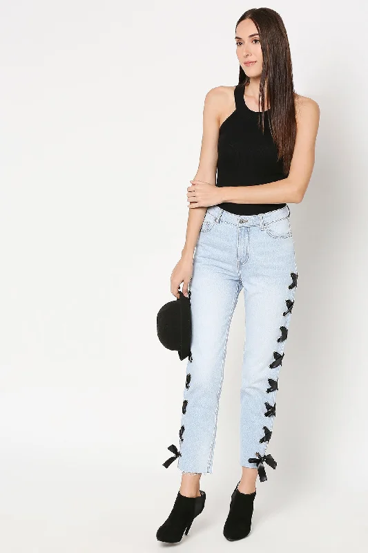 Valencia Super Light Blue Mom Jeans With Side Eyelet Tape