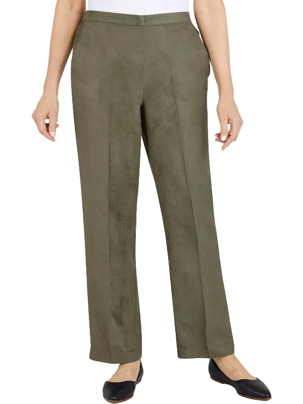 Womens Faux Suede Straight Leg Pants