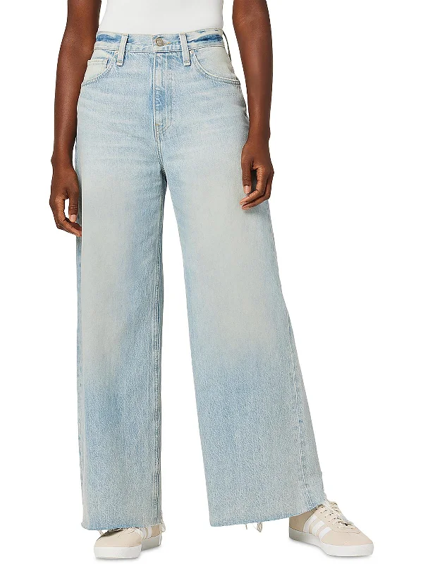 Womens High Rise Light Wash Wide Leg Jeans