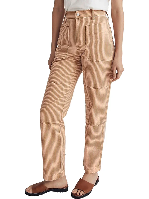 Womens High-Rise Striped Straight Leg Jeans