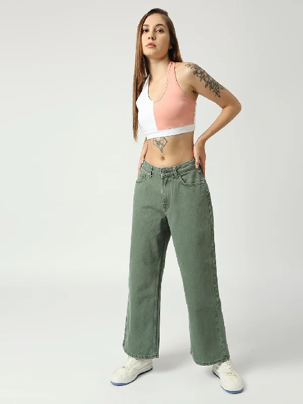 Women's Khaki Seattle Cropped Wide Leg Jeans