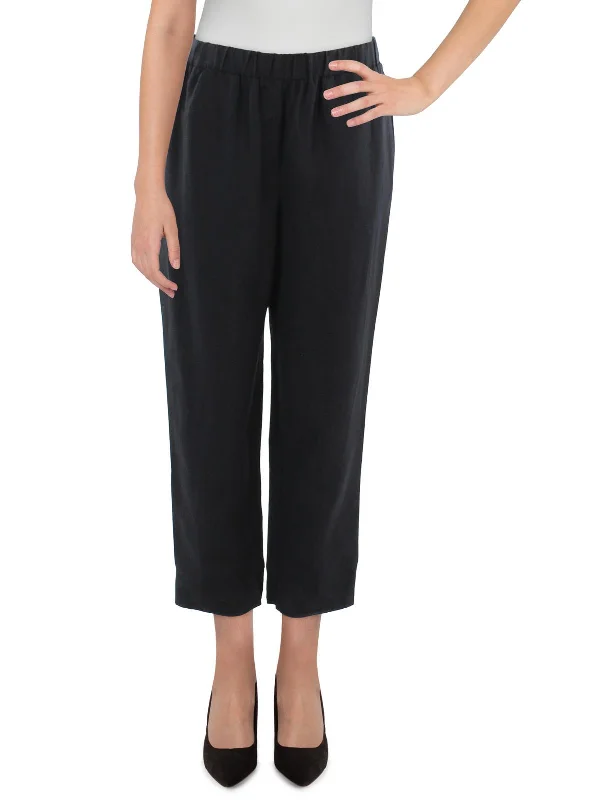 Womens Linen Pull On Straight Leg Pants