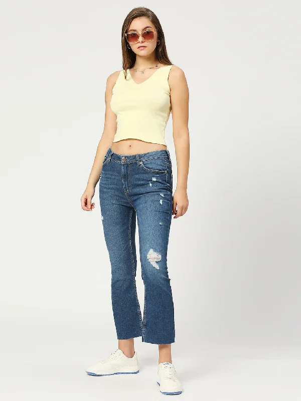 Women's Mid Blue Phoenix Cropped Flare Jeans