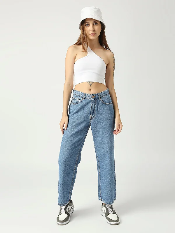 Women's Mid Blue Seattle Cropped Wide Leg Jeans