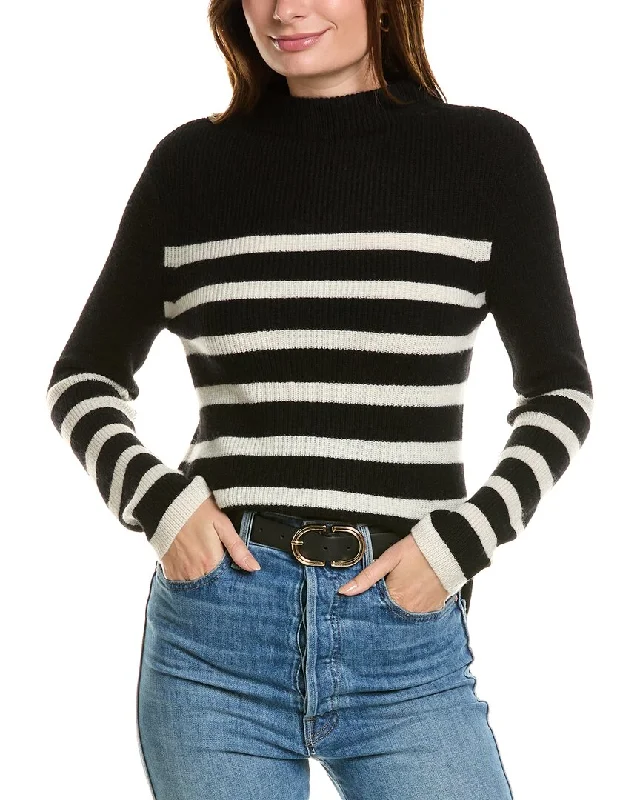 Forte Cashmere Stripe Funnel Neck Cashmere Sweater