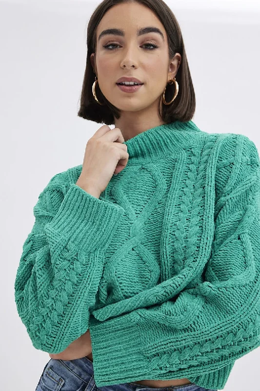 Green Cable Knit Jumper Long Sleeve