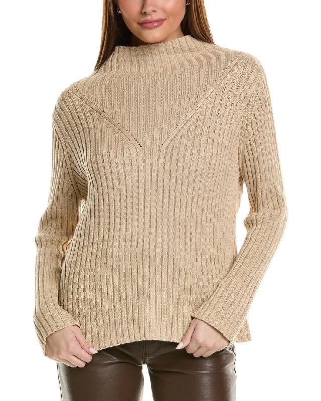 Hannah Rose Chunky Rib Funnel Neck Cashmere-Blend Sweater