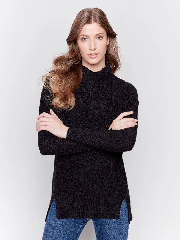 Long Cowl Neck Sweater - Black