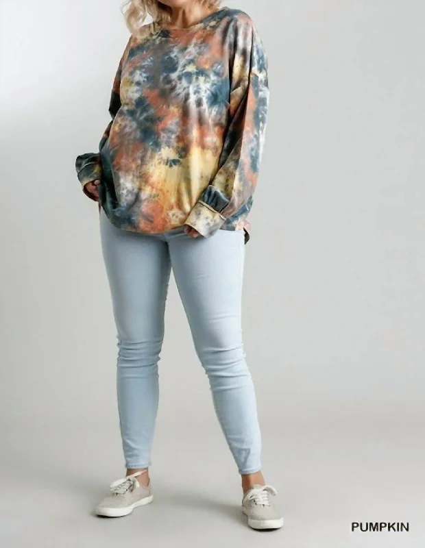 Tie Dye Lounge Plus Top In Pumpkin