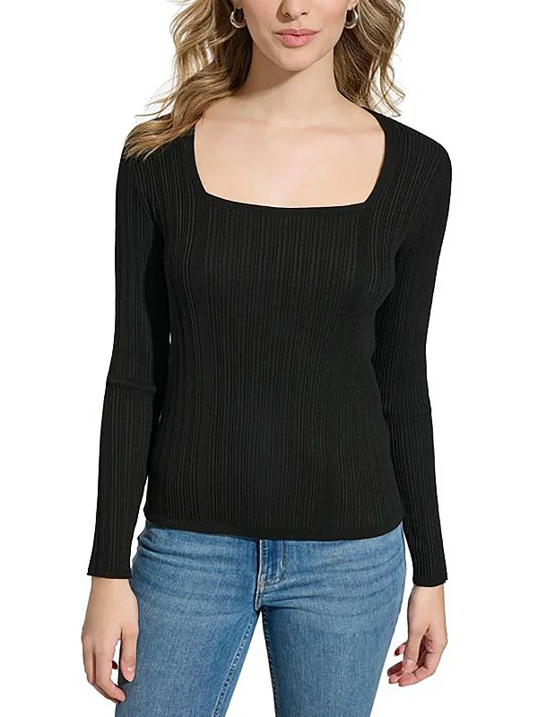 Womens Knit Ribbed Pullover Sweater