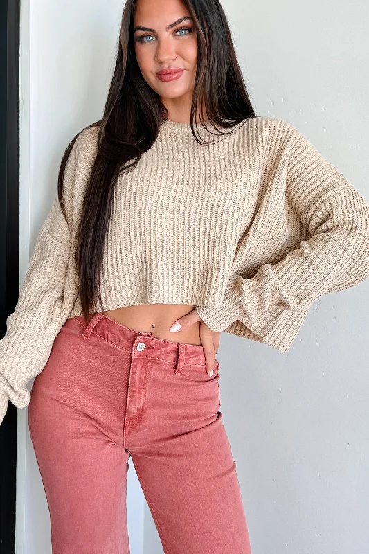 Coziest Memories Crewneck Crop Sweater (Taupe)