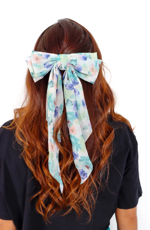 She's Bow-tiful - Blue Floral Hair Bow