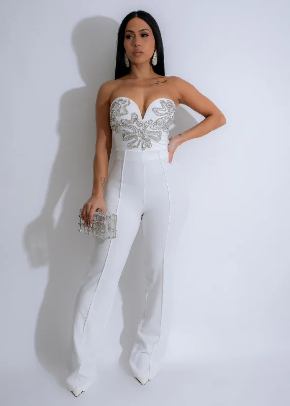 Celestial Bloom Rhinestones Jumpsuit White