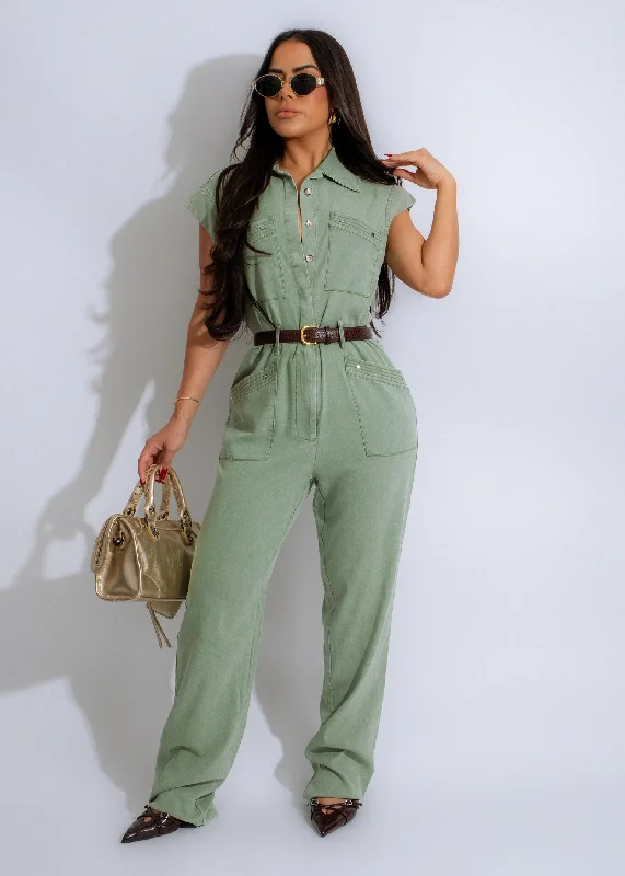 Sage Utility Jumpsuit Green