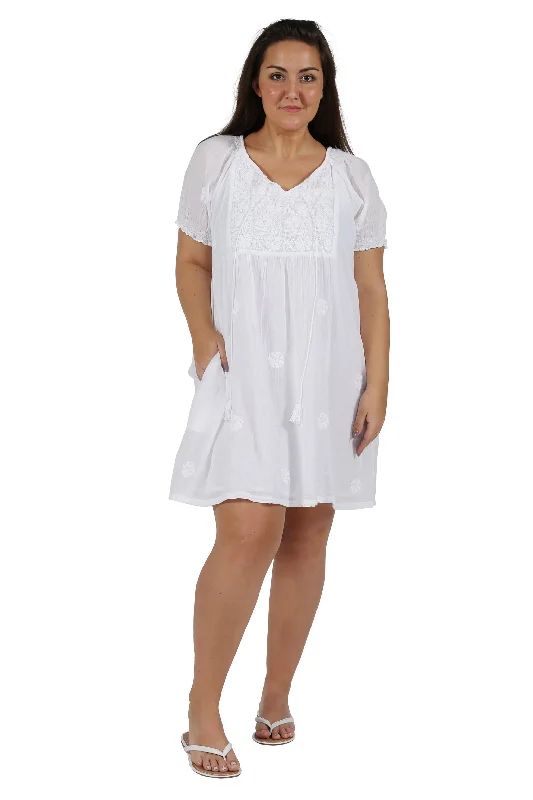 100% Cotton Plus Size Short Sleeve Embroidered Chemise