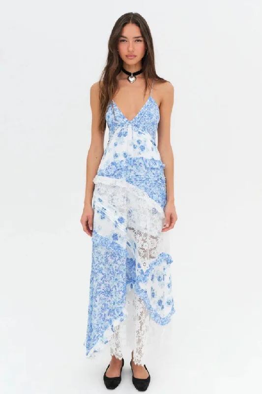 For Love & Lemons Rosalyn Maxi Dress - Blue