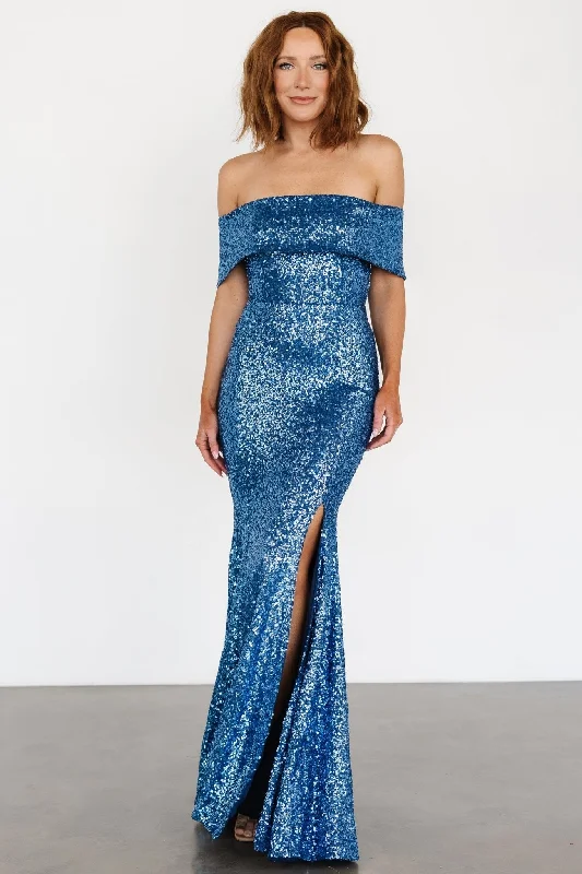 Yvonne Off Shoulder Sequin Gown | Blue