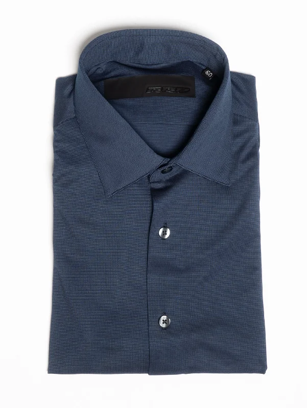 Camicia Elasticizzata Micro Pois Blu Notte