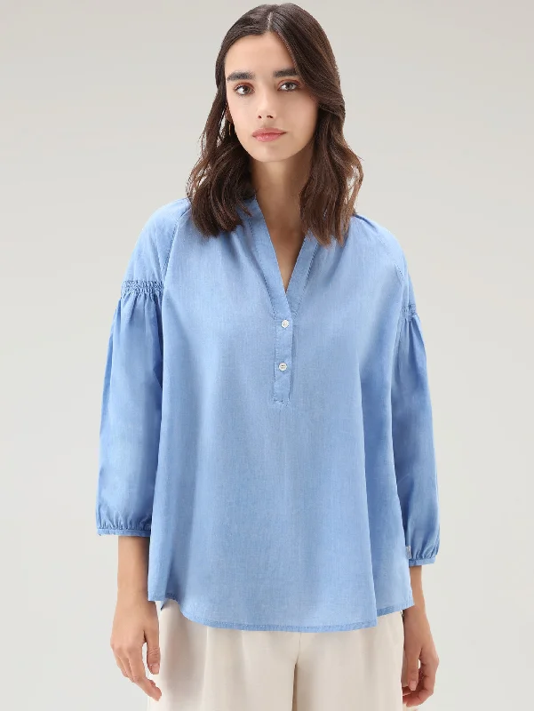 Blusa in Chambray Voluminosa Indigo