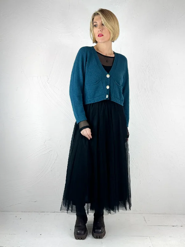 Blue Woman Teal Pookie Crop Cardigan