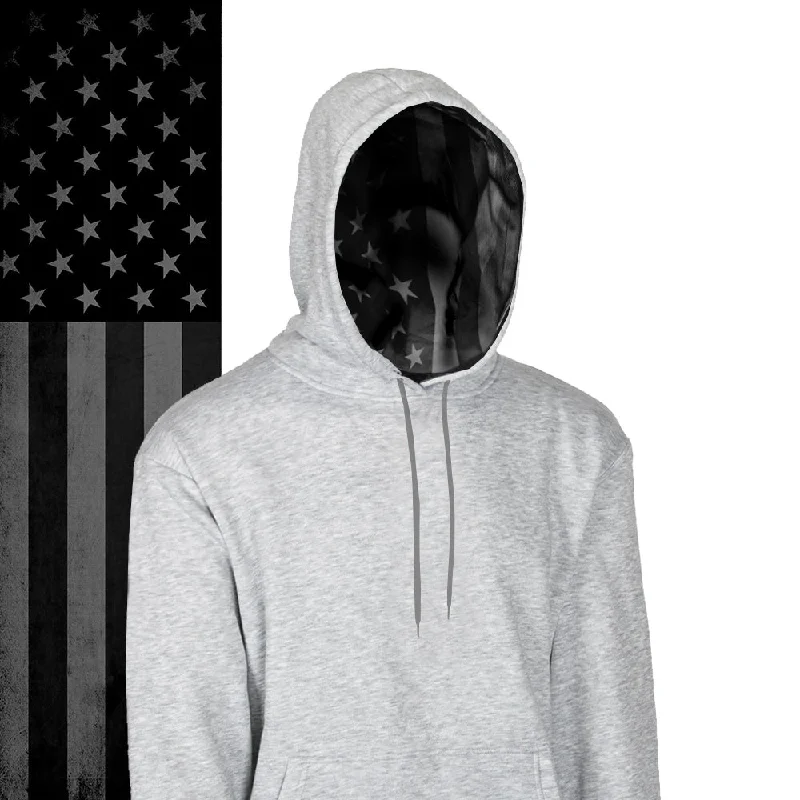 Classic Lined Hoodie | Blackout American Flag | Light Heather Grey