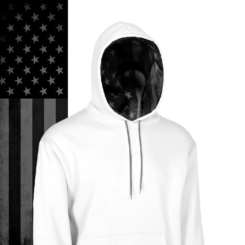 Classic Lined Hoodie | Blackout American Flag | White