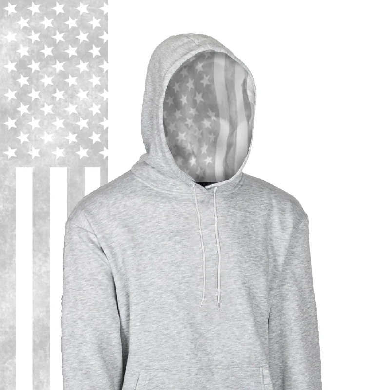 Classic Lined Hoodie | Ghost American Flag | Light Heather Grey