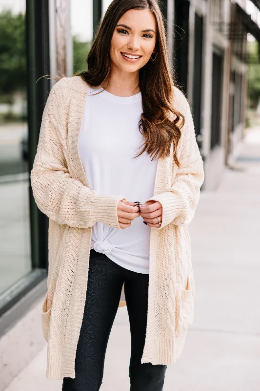 Cozy Crush Cream White Cable Knit Cardigan