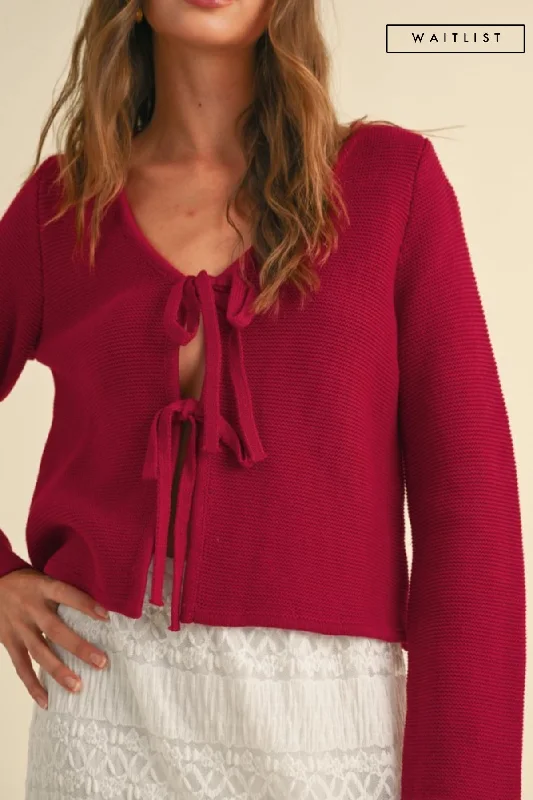 Waitlist 2/5 ♥ Joelle Long Sleeve Bow Tie Knit Cardigan Sweater Red