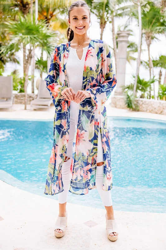 Make An Appearance Royal Blue Floral Kimono