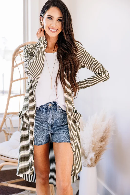 Make It Happen Olive Green Striped Cardigan