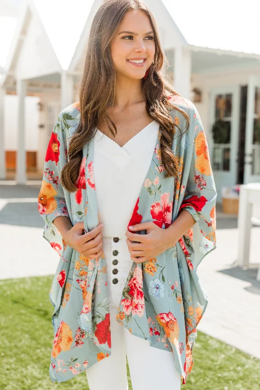 On The Move Gray Bold Floral Kimono