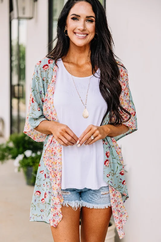 Send My Love Sea Green Floral Kimono