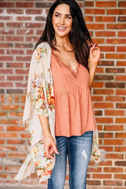 Such A Joy Taupe Brown Floral Kimono