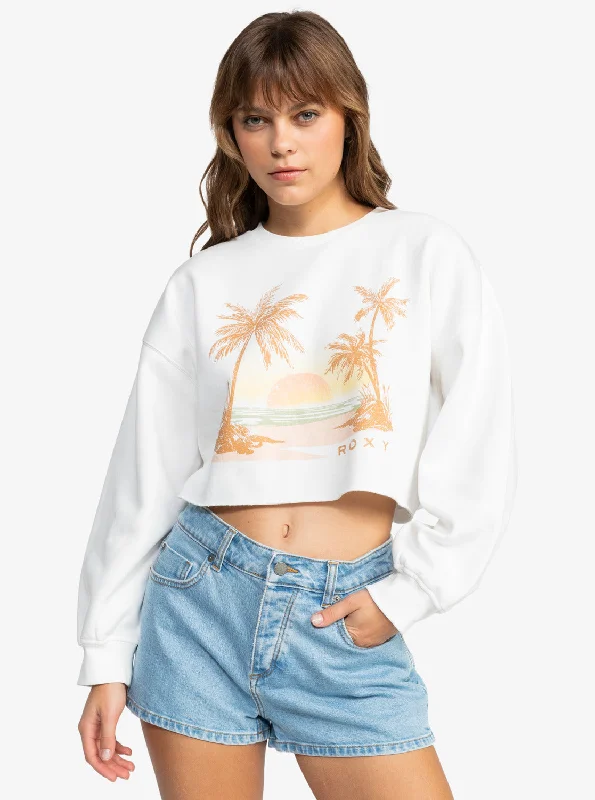 Sunset Beach Morning Hike Crop Sweatshirt - Snow White