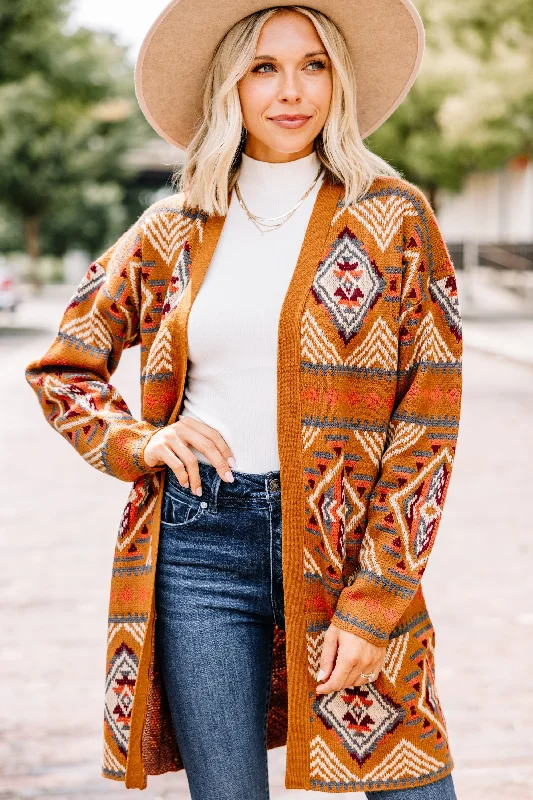 Time Moves On Rust Orange Aztec Cardigan