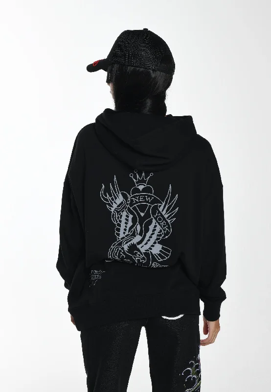 Womens Nyc Mono Graphic Hoodie - Black