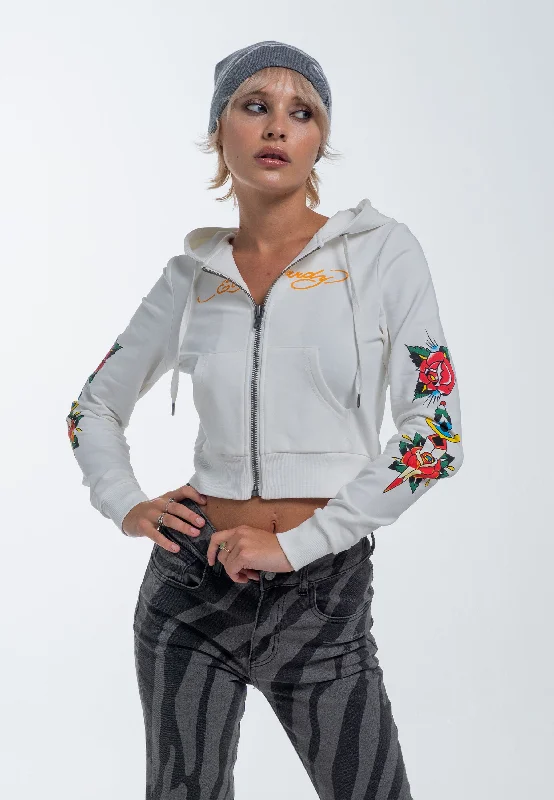 Womens Only Live Once Cropped Zip Through Hoodie - White